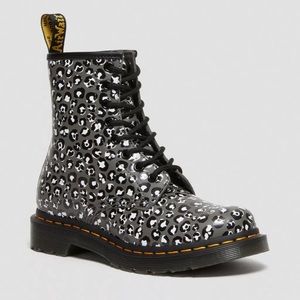 Dr. Martens 1460 Smooth Leather Leopard Print Combat Boots In Gunmetal